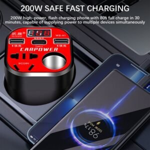 12V to 220V Car Power Inverter & USB Fast Charger